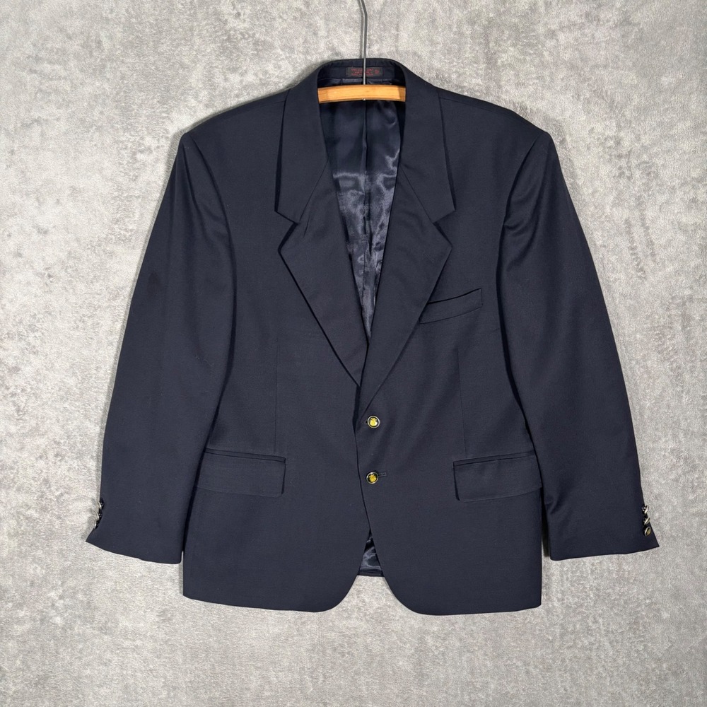 Jean-Paul Germain Mens Navy Blue 100% Wool 2-Button Crested Blazer 42R Preppy